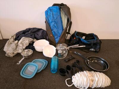 Comprehensive Camping Kit: Backpack, tent, Cookware, Rope, Tableware, Bags