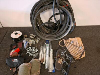 Bicycle Tires, Metal Rack, Chain, Drawer Slides, Black & Decker Bag