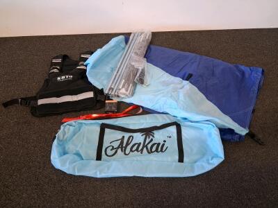 KHTO 4-10lb Weighted Vest, Alakai Beach Tent Set, Clip-On Safety Light, Accessories Included