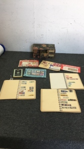 (3) Stamp Albums (3) Envelopes with Stamps (1) Box of Vintage Stamps