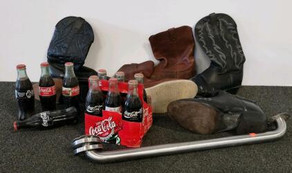 Vintage Cowboy Boots 11D-13M, Justin Roper, 24 Coca-Cola 8 Oz Bottles, 24" Stainless Grab Bar