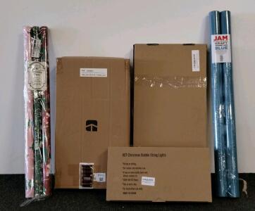KitchenEdge Acacia Organizer, Bubble String Lights, JAM & Holiday Wrapping Paper, SS Cutting Board