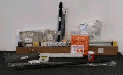 Mixed Lot: Rubbermaid Brackets, Prime-Line Door Kit, Sewing Concepts Flag, Misc. Hardware