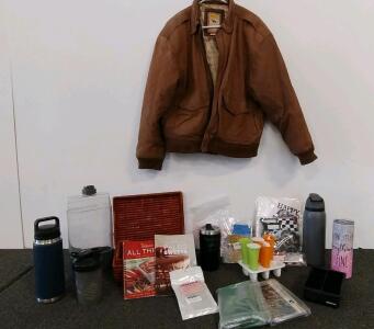 Leather Jacket (Size M), Party Supplies, Home Goods, Water Bottles, Christmas Ornaments, And More