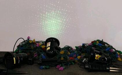 Show Lights Laser Projectors (3) & Multi-Color LED String Lights (3), Outdoor Holiday/Christmas Set Tested/Working