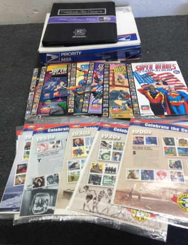 (2) Celebrate The Century SStamp Set Of (20) Sheets and 0album (2) Set Of Superhero Stamp Albums