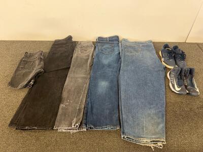 Assorted Used Denim Jeans and Sneakers Apparel & Footwear Lot