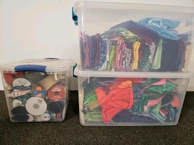 3 Storage Bins&mdash;Quilting Fabric Scraps & Ribbons, Multi-Color
