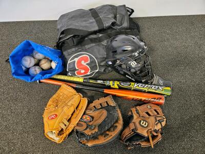 Youth Baseball Equipment Set&mdash;Wilson Catcher Mask, Louisville Slugger & Easton Bats, Gloves, Bag