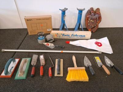 Mixed Lot: Jack Stands, Beaver Dam Tip-Up, A11N Pickleball Kit, Floats/Trowels,