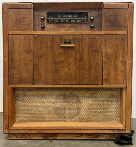 Symphonic Console Stereo AM Tube Radio With 4-Speed Turntable, Walnut Cabinet, c. 1960s