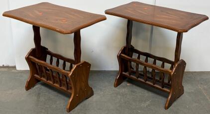 Vintage Wood Magazine Rack Side Tables, Mid-Century, Dark Finish, Pair