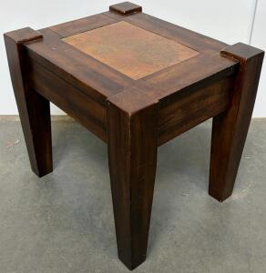 Solid Wood Side Table With Copper Inlay Top, Block Legs, Arts & Crafts Style