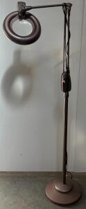 Floor Magnifier Lamp, Circular Fluorescent, Articulating Arm, Adjustable, Bronze