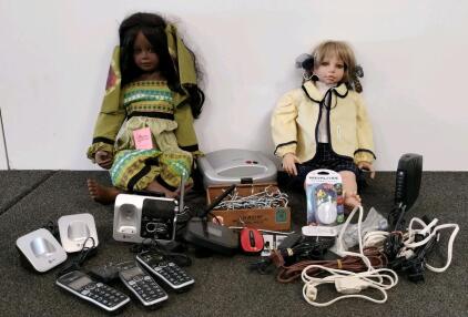 Cuisinart Sandwich Grill, Home Phone Setup, Cords And Electronics, Hardware, And Two Dolls