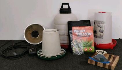 Homestead Poultry Supply Bundle: Heated & Standard Waterers, Feeder, Weed Barrier, Alaska Ulu Knife