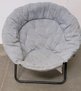 Folding Saucer Chair, Gray Cushion, Powder-Coated Steel Frame, Padded, 29"x32"x31", 225 lb Capacity