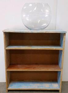 Extra Large Clear Glass Vase 20"x18", Egg/Bowl Shape, Thick Hand-Blown Glass, Modern Centerpiece & 3 Shelf Bookcase 35"x32"x12"