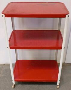 3-Tier Rolling Metal Utility Cart With Red Shelves And White Frame