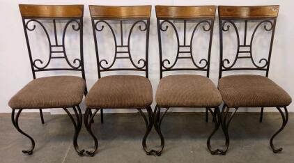 Set Of 4 Metal Frame Upholstered Dining Chairs With Wood Backrest Accents 24"x18"x18"