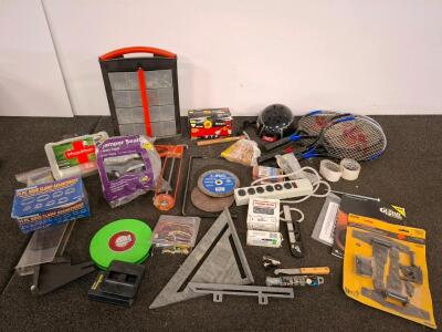 Stanley Gate Latch Kit, Norton Cut-Off Wheels, Storehouse Hose Clamps, Hal Leonard Guitar Book, Assorted Tools and Hardware