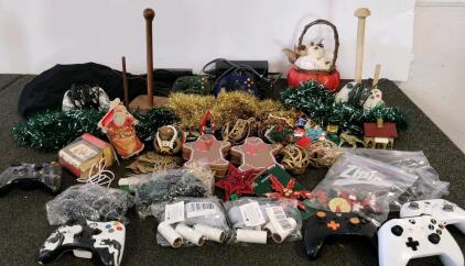 Bulk Lot: 9 Xbox Controllers (Original, 360, One, Series) & 20+ Assorted Christmas Decorations