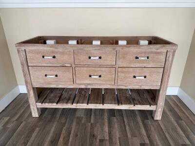 *OFFSITE*Distressed Wood 6-Drawer Console Vanity Base with Lower Shelf, 60"x22"x34", Modular Trays