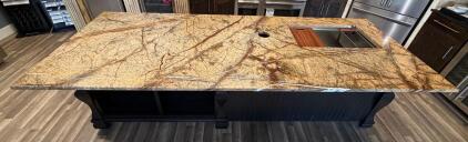 *OFFSITE*Luxury Custom Kitchen Island, 117&rdquo;x45&rdquo;x37&rdquo; Stone Counter, Workstation Sink, Trash Pull-Out, Bookcase Back