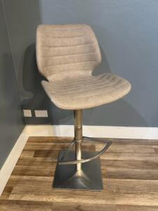 *OFFSITE* Modern Adjustable Height Bar Stool with Brushed Steel Base, Light Gray Faux Leather