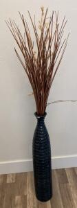 OFFSITE- Tall 35" Navy Blue Ribbed Ceramic Floor Vase with 63" Dried Reed Arrangement Included