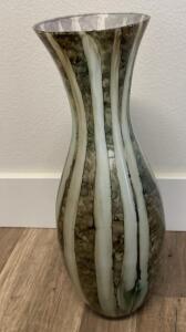 OFFSITE. Tall Contemporary Art Glass Floor Vase, Cream/Brown Marbled Stripes, 20 Inch, Waisted Shape