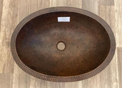 OFFSITE<br/>19" x 14" Oval Under Counter Hammered Copper Bathroom Sink