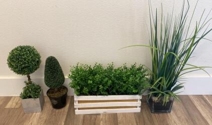 OFFSITE. Set of 4 Artificial Potted Plants: Topiary, Boxwood, Grass Arrangements, Modern Planters, 12&ndash;24 in