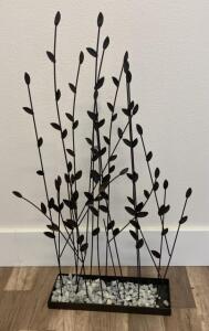 OFFSITE. Modern Black Metal Plant Sculpture, 31x15", Indoor Freestanding with Decorative Stone Base