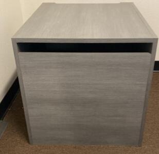OFFSITE. Gray Laminate Filing Cabinet Pedestal, 1 Drawer, Approx. 24"x22"x22", Modern Flat-Front Design
