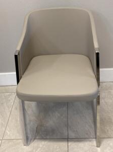 OFFSITE. Contemporary Arm Chair with Chrome Frame and Beige Faux Leather Upholstery
