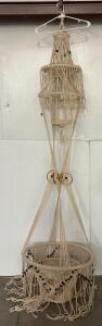 XL 7Ft Boho Macram&eacute; Hanging Planter, Natural Rope, Beaded, Multi-Tiered, 250 lb Capacity