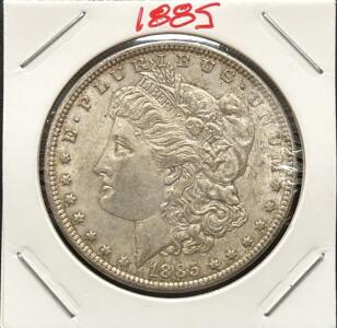 1885 Morgan Silver Dollar $1 Coin, Philadelphia Mint, 90% Silver, Circulated