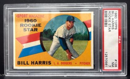 1960 Topps #128 Bill Harris Rookie Star PSA 7 NM Los Angeles Dodgers Pitcher Baseball Card
