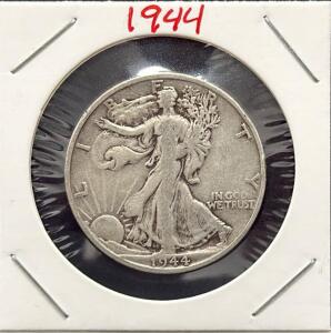 1944-S Walking Liberty Half Dollar, 90% Silver, San Francisco Mint, Key Date, Circulated Example