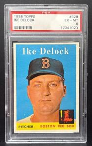 1958 Topps Ike Delock #328 Boston Red Sox PSA 6 EX-MT, Vintage MLB Baseball Card