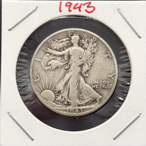1943 Walking Liberty Half Dollar, 90% Silver, Designed by Adolph A. Weinman
