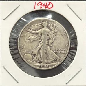 1940 Walking Liberty Half Dollar, 90% Silver, Philadelphia, 30.6mm, 12.50g, Circulated