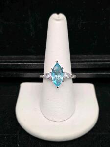 Blue and White Marquis Cut Topaz Ring, Size 9
