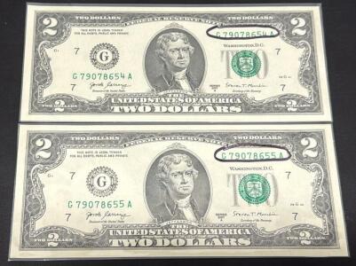 Series 2017A $2 Federal Reserve Notes &ndash; Consecutive Serial Numbers G79078654A & G79078655A