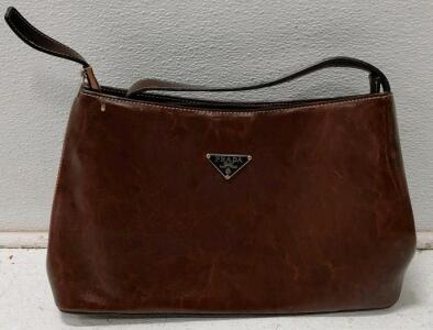 Prada Brown Leather Shoulder Bag, Silver Hardware, Zipper Closure.