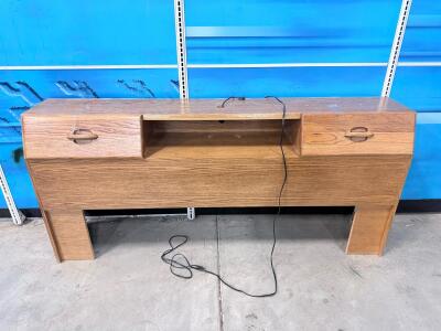 King Size Oak Veneer Headboard with Integrated Nightstands and Storage