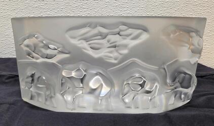 (1) 4.5"x9" Baccarat Thomas Bastide Frosted Crystal Elephant Wide Vase