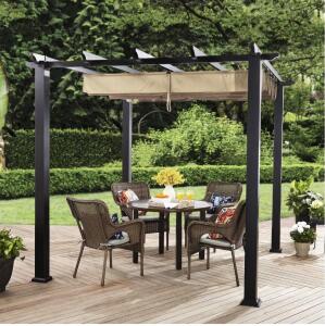 Better Homes & Gardens 9x8 ft Outdoor Pergola, Steel Frame, Sliding Canopy Track, 3-Year Warranty