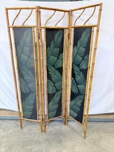 Hand-Painted Bamboo 3-Panel Folding Room Divider &ndash; Tropical Leaf Design, 6ft Tall